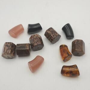 Lot 11 Large Acrylic Beads 1" Curved Tubes + 0.75" Hex Barrel Mix Jewelry Craft